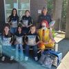 Front Row L-R Heaven Bone, Haylee Cantu, Sierra Bryson, Back Row L-R Maddie Wood, Danielle Freels, and Jacob Baymiller with the 31 gallons of pop tabs that were donated to the Columbia Ronald McDonald House.
